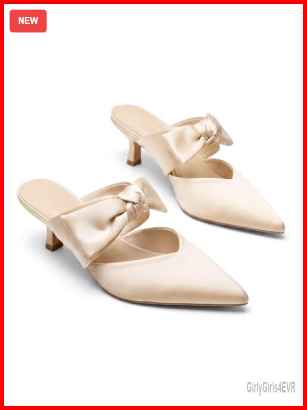 Satin Kitten Heel Mules Bow Pointed Toe Slip On Dress Shoes Wedding